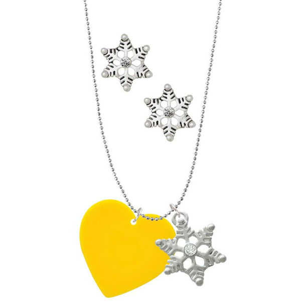 Yellow Tone Sterling Silver CZ Heart Earring & Necklace Set 16 2 Ext. 